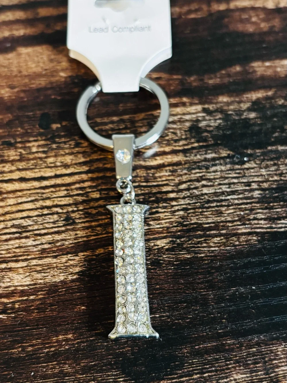 Crystal Rhinestone Letter I‎ Keychain - Silver Sparkle
